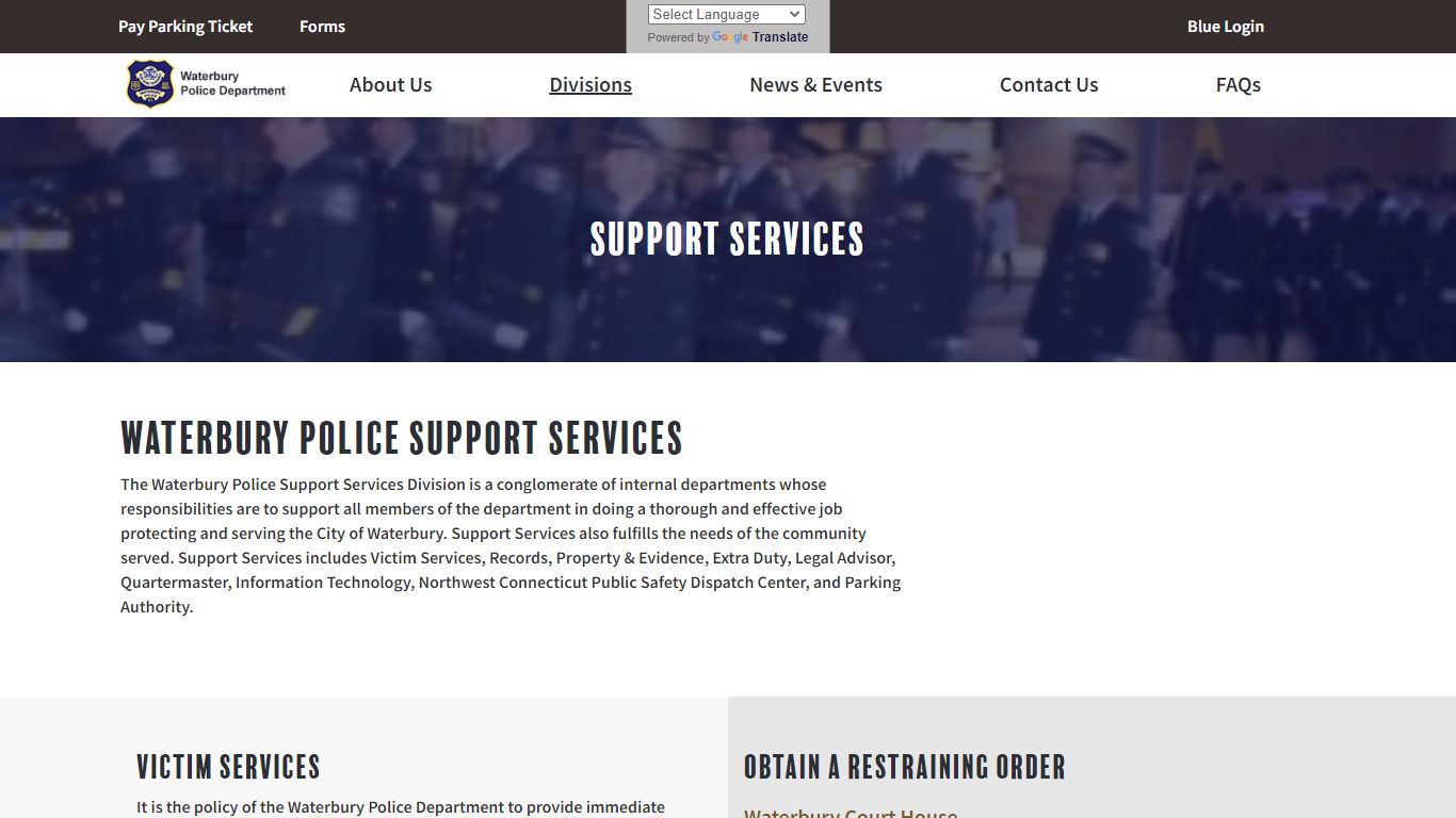 Support Services | Police Divisions | City of Waterbury CT