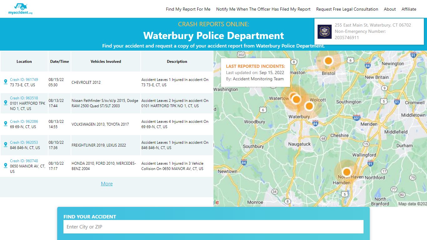 Online Crash Reports for Waterbury Police Department - MyAccident.org